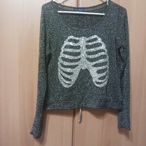 THE CLAS-SIC Knitted Black Sparkle Long Sleeve Sequin Rib-Cage Top, Sz L used